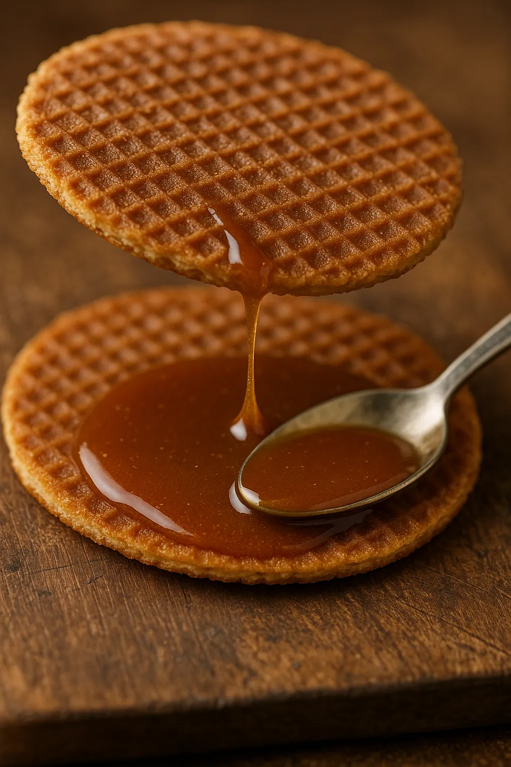 Stroopwafel met zichtbare karamelstroop – het Nederlandse exportproduct in het klein